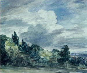 John Constable - View over a wide landscape, with trees in the foreground, September 1832