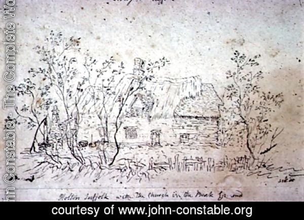 John Constable - Cottage at East Bergholt, with a well