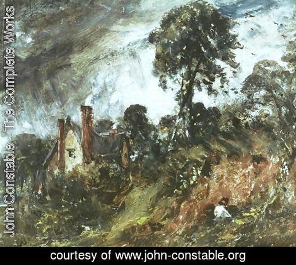 John Constable - Cottage among Trees with a Sandbank, c.1830-36