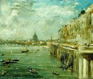 John Constable - Somerset House Terrace and the Thames  A View from the North End of Waterloo Bridge with St. Paul's Cathedral in the distance