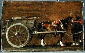 John Constable - A Farm Cart with two Horses in Harness  A Study for the Cart in 'Stour Valley and Dedham Village, 1814'