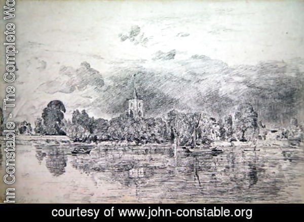 John Constable - Fulham church from across the River, 1818