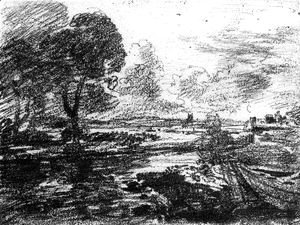 John Constable - View of a Winding River