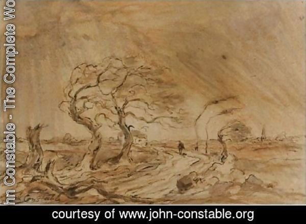 John Constable - Traveller In A Gale In A Landscape