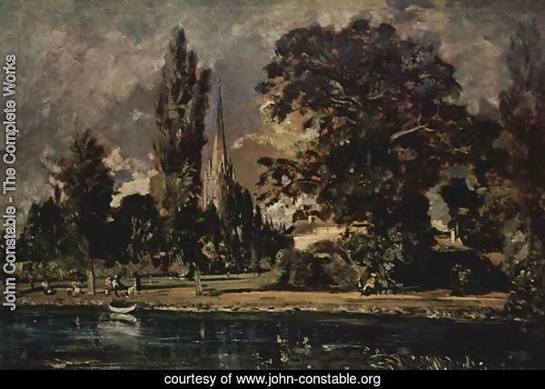 Salisbury Cathedral seen from the river, with the house of Archdeacon Fisher, sketch