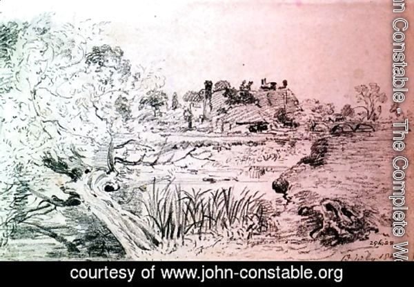 John Constable - Farm Buildings and Bridge near Salisbury