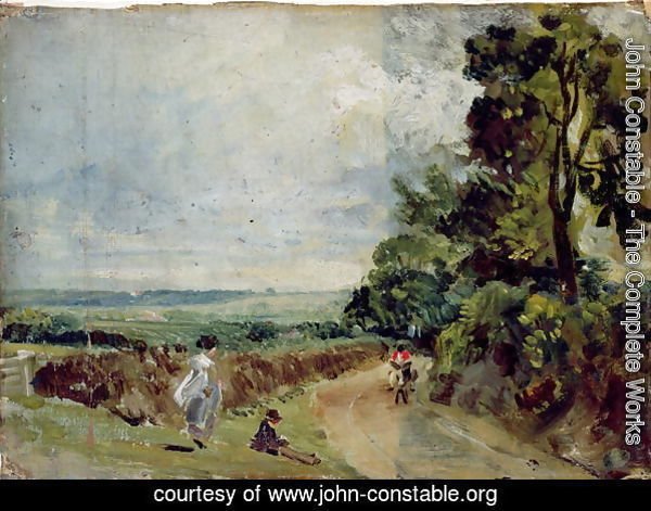 A Country road with trees and figures