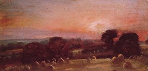 John Constable - A Hayfield near East Bergholt at Sunset