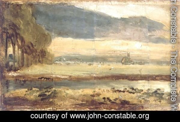 John Constable - Dedham Church seen from across the River Stour with overhanging cloud, c.1810