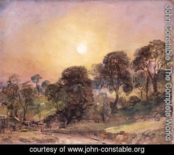 John Constable - Trees on Hampstead Heath at Sunset