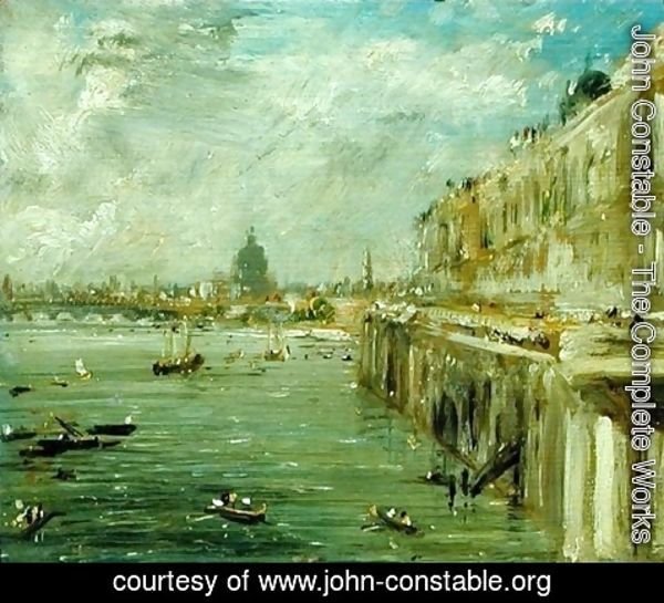 John Constable - Somerset House Terrace and the Thames  A View from the North End of Waterloo Bridge with St. Paul's Cathedral in the distance