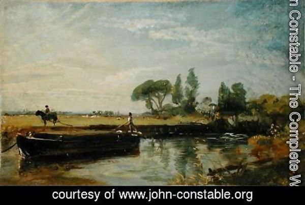 John Constable - A Barge below Flatford Lock, c.1810