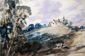 John Constable - A Cottage on a High Bank