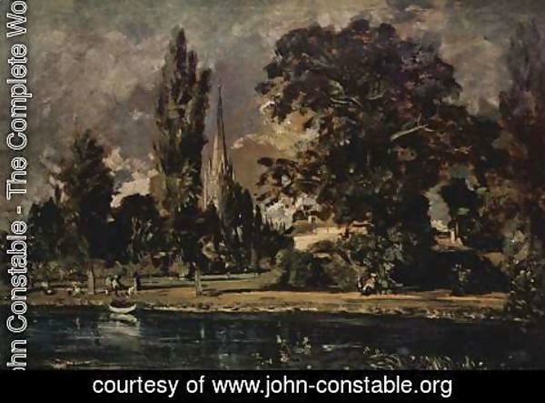 John Constable - Salisbury Cathedral seen from the river, with the house of Archdeacon Fisher, sketch