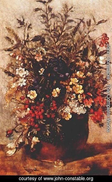 John Constable - Autumn berries and flowers in brown pot
