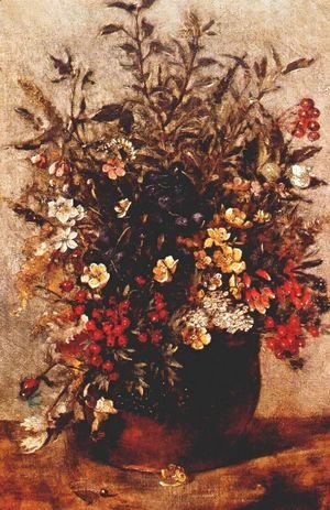 John Constable - Autumn berries and flowers in brown pot